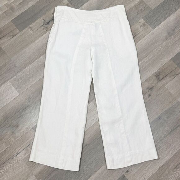 Lauren Ralph Lauren Linen Sailor Button Wide Leg Crop Trouser Pants White 6 - Picture 4 of 14
